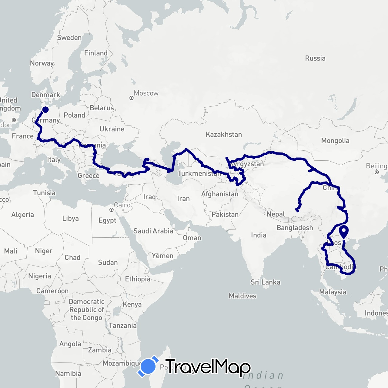 TravelMap itinerary: driving in China, Cambodia, Vietnam (Asia)